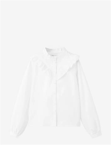 MANGO Ruffled Cotton Shirt - WHITE - 128