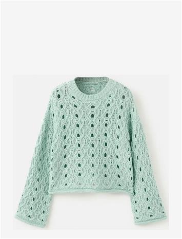 MANGO Openwork Lurex Knit Sweater - TURQUOISE - AQUA - 128