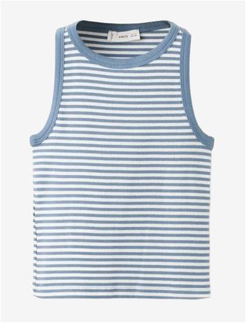 MANGO Striped Ribbed Top - MEDIUM BLUE - 152