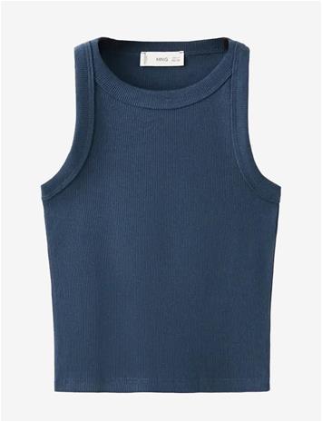 MANGO Ribbed Cotton-Blend Top - NAVY - 116