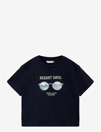 Mango Printed Cotton-Blend T-Shirt - Navy - 3-4