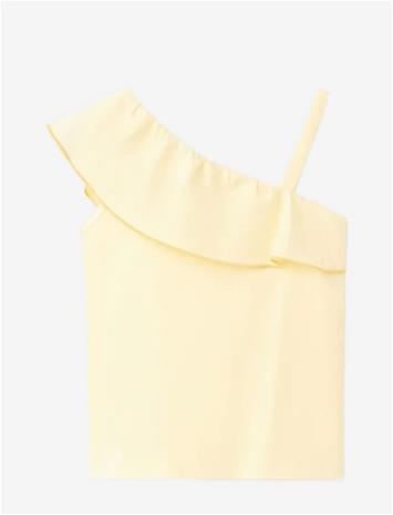 MANGO Contrast Ruffle T-Shirt - YELLOW - 92