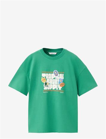 MANGO Printed Cotton-Blend T-Shirt - GREEN - 152
