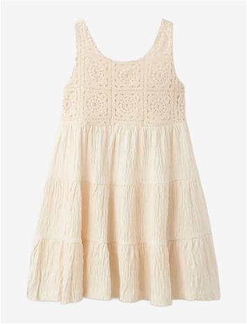 MANGO Embroidered Textured Dress - LIGHT BEIGE - 128