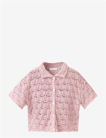 MANGO Openwork Knit Cardigan - PINK - 128