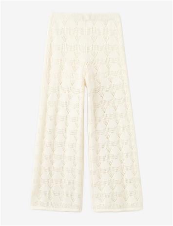 MANGO Openwork Knit Long Trousers - NATURAL WHITE - 128
