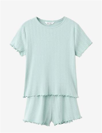 MANGO Short Ribbed Pyjama - TURQUOISE - AQUA - 152