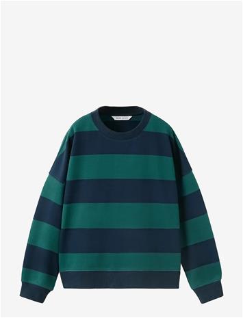 MANGO Boxy Fit Striped Sweatshirt - GREEN - 140