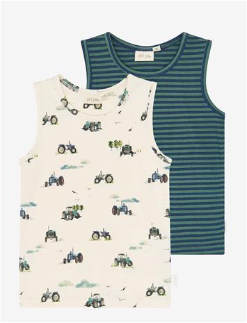 PETIT PIAO Ppstar Boys Undershirt 2-Pack - EGGNOG TRACTOR AOP - 92