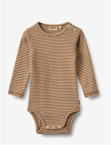 WHEAT Body L/S Freddie - WARM HAZEL STRIPE - 68