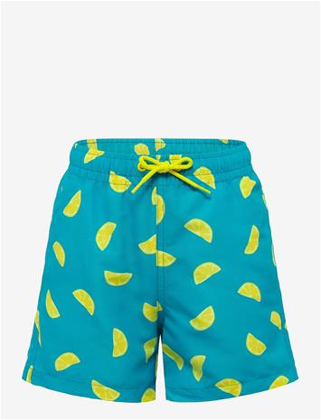 MANGO Lemon-Print Swimming Trunks - MEDIUM BLUE - 140