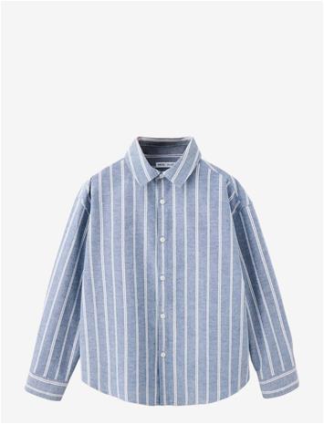MANGO 100% Cotton Striped Shirt - MEDIUM BLUE - 140