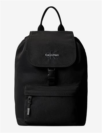 Calvin Klein Solid Flap Monologo Backpack - Black - ONE SIZE