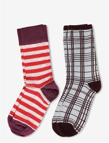 FUB 2-Pack Classic Striped Socks - VIOLET,CLASSIC RED - 19/21