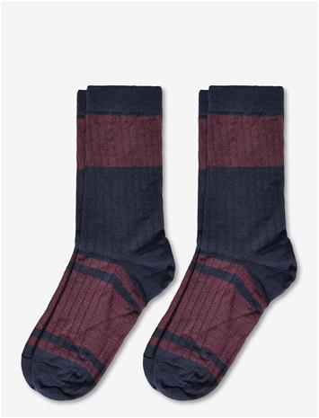 FUB 2-Pack Colour Block Striped Socks - VIOLET - 22/24
