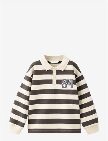 MANGO Striped Polo Sweatshirt - DARK BROWN - 116