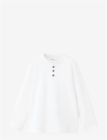 MANGO Buttoned Cotton T-Shirt - WHITE - 104