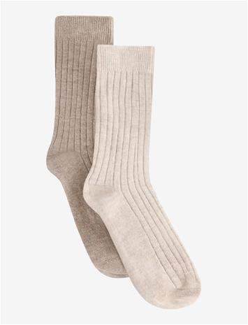 HUTTELIHUT Wool Rib Socks 2-Pack - CAMEL MELANGE - 31\34