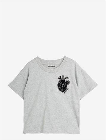 MINI RODINI Heart Application Ss Tee - GREY MELANGE - 80/86