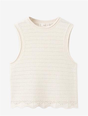 MANGO Embroidered Knitted Top - LIGHT BEIGE - 140