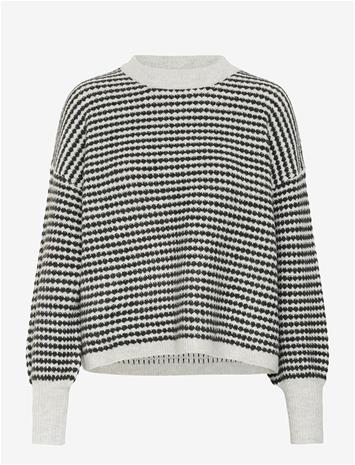 KAFFE Kaellery Knit Pullover - LIGHT GREY M./BLACK STRUCTURE - S