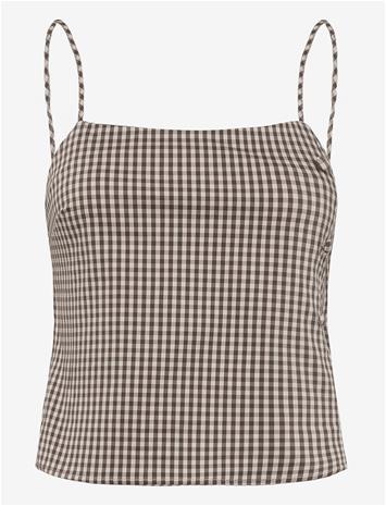 MANGO Gingham Check Button Top - BROWN - L