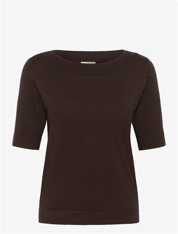 KAFFE Kalizza Boatneck Solid Pullover - COFFEE BEAN - S