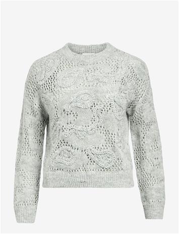 OBJECT Objluca L/S Re Pattern Knit Pullover 140 - MEDIUM GREY MELANGE - S