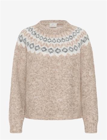 KAFFE Kaberta Pullover - BEIGE MEL. -GREY/CHALK PATTERN - M