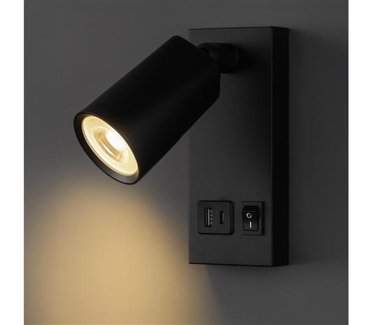 LED-seinävalaisin USB:n kanssa LED/5W/230V musta