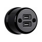 Elhard - Keraaminen retro-tyylinen seinäpistorasia 2xUSB-A, musta