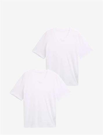 TOM TAILOR Double Pack V-Neck Tee - WHITE - M