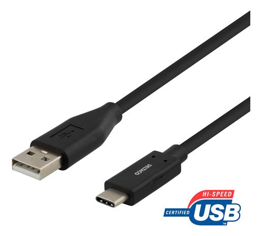 DELTACO HI-SPEED black USB-C to USB-A