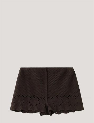 Mango Embroidered Openwork Shorts - Brown - M