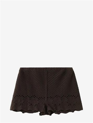 Mango Embroidered Openwork Shorts - Brown - M