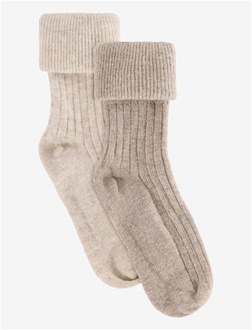 HUTTELIHUT Wool Rib Socks 2-Pack - CAMEL MELANGE - 19\22