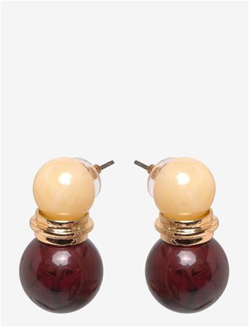 MANGO Combined Bead Earrings - BROWN - One Size