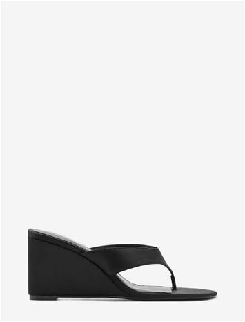 MANGO Satin Strap Wedge Sandal - BLACK - 36