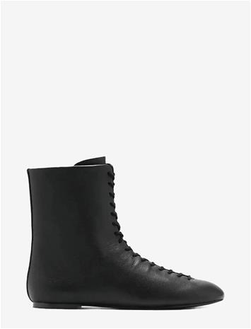 MANGO Lace-Up Leather Ankle Boots - BLACK - 37