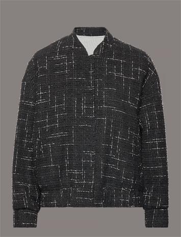 Mango Tweed Bomber Jacket - Black - M