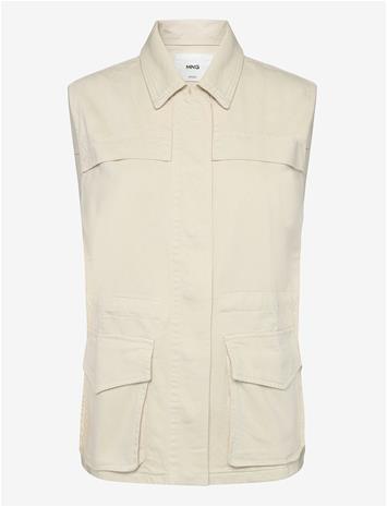 MANGO Oversized Denim Gilet - LIGHT BEIGE - M