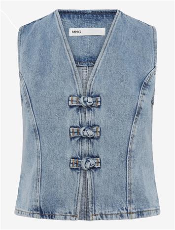MANGO Toggle Denim Top With Frogs - OPEN BLUE - L