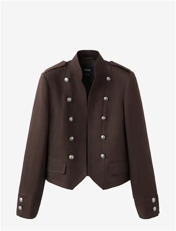 MANGO 100% Linen Jacket With Buttons - DARK BROWN - S