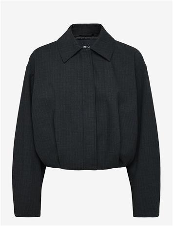 MANGO Pinstripe Bomber Jacket - GREY - M
