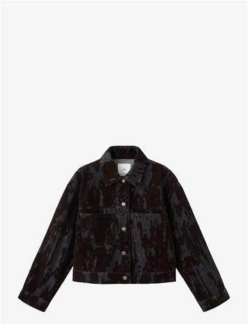 MANGO Devoré Denim Jacket - DARK BROWN - L
