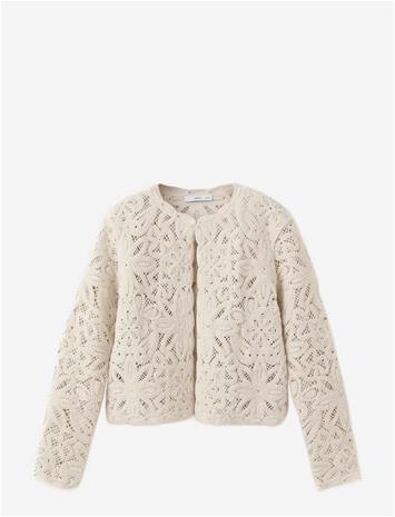 MANGO Knitted Jacket With Openwork Details - LT PASTEL BROWN - S