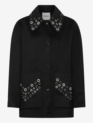 Sandro Wool Coat Embellished With Eyelets - Black - 40 – kuva 4/5