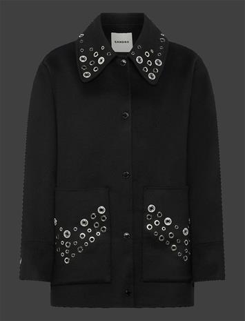 Sandro Wool Coat Embellished With Eyelets - Black - 40 – kuva 5/5