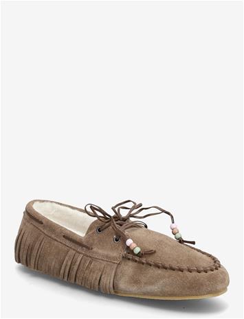 MANGO Shearling Leather Moccasins - MEDIUM BROWN - 38