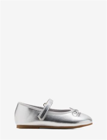 MANGO Metallic Ballet Flats With Bow - SILVER - 27